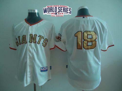 Giants 18 Cain Cream White Number 2014 World Series Cool Base Jerseys