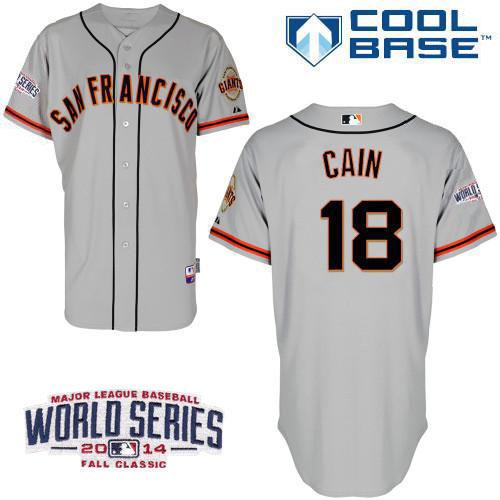 Giants 18 Cain Grey 2014 World Series Cool Base Road Jerseys