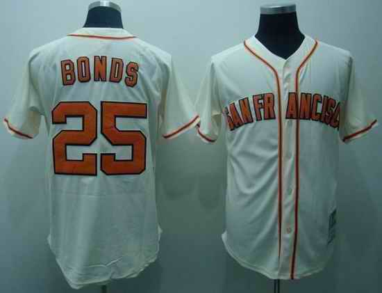 Giants 25 Barry Bonds Throwback Cream Jerseys