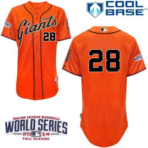 Giants 28 Posey Orange 2014 World Series Cool Base Jerseys