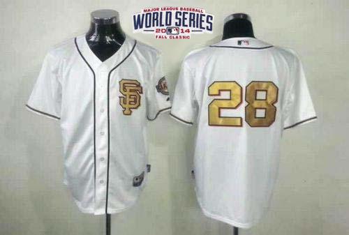 Giants 28 Posey White Gold Number 2014 World Series Cool Base Jerseys