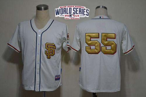 Giants 55 Lincecum White Gold Number 2014 World Series Cool Base Jerseys