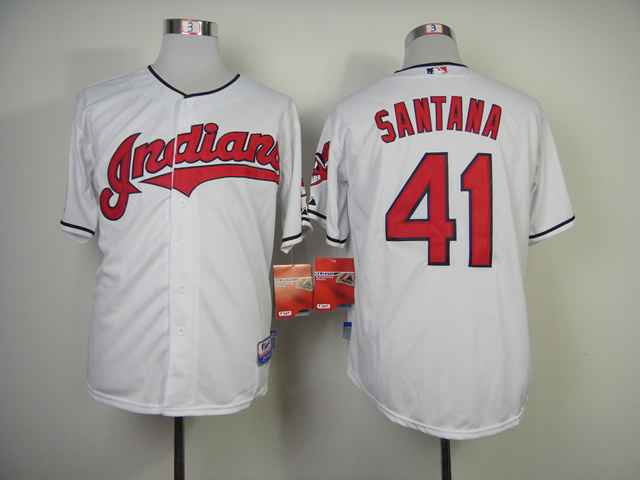 Indians 41 Santana White Cool Base Jerseys