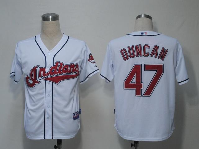 Indians 47 Duncan White Cool Base Jerseys - Click Image to Close