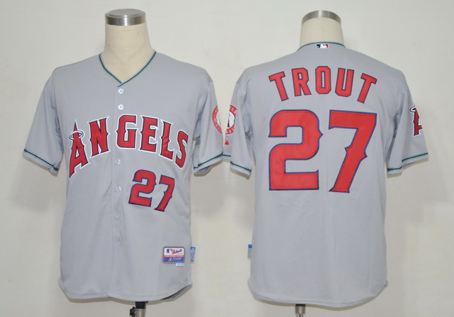 Los Angeles Angels 27 Mike Trout Grey Jerseys