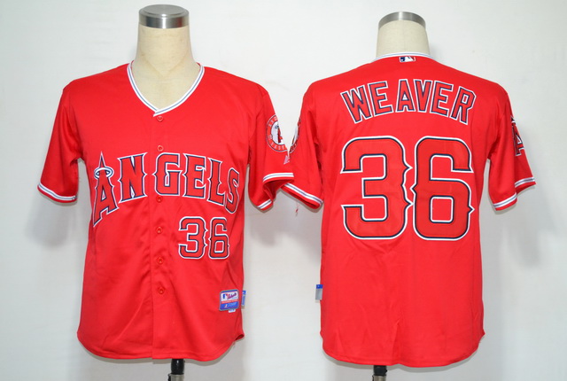 Los Angeles Angels 36 Weaver Red Cool Base Jerseys