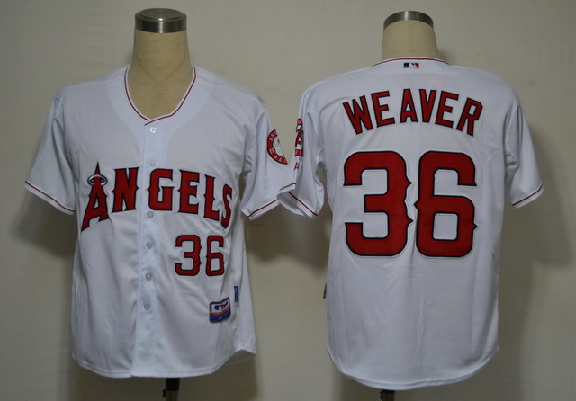 Los Angeles Angels 36 Weaver White Cool Base Jerseys