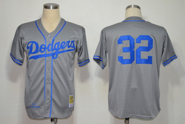 Los Angeles Dodgers 32 Koufax Grey M&N 1955 Jerseys