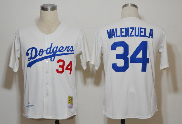 Los Angeles Dodgers 34 Valenzuela Cream M&N 1981 Jerseys