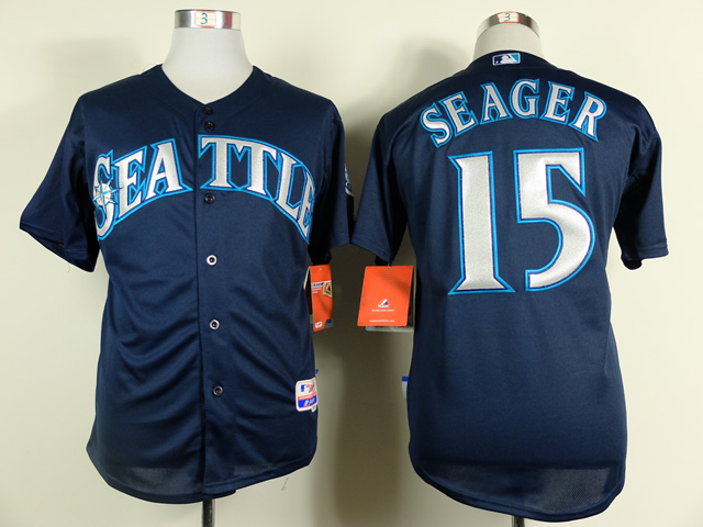 Mariners 15 Seager Navy Blue Cool Base Jerseys