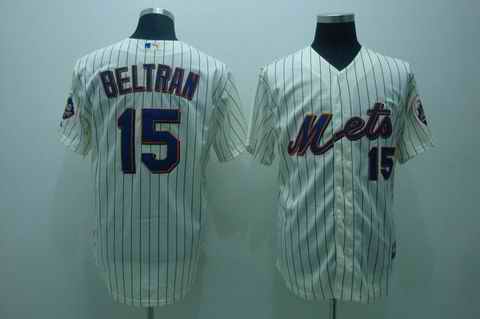 Mets 15 beltran cream(blue strip)cool base jerseys