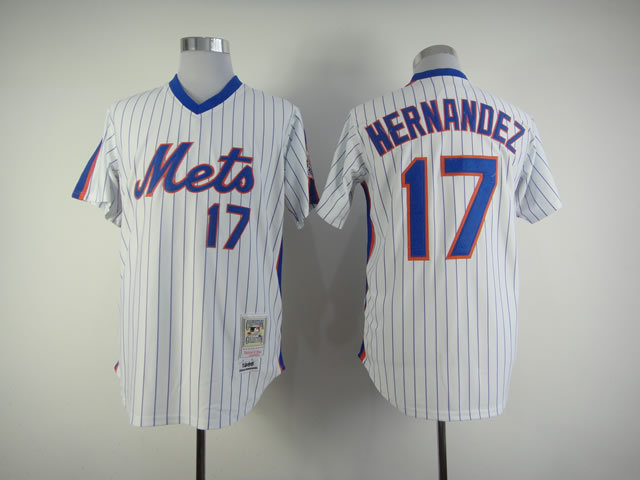 Mets 17 Hernandez White(Blue Stripe) Jerseys