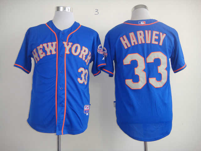 Mets 33 Harvey Blue grey number Jerseys