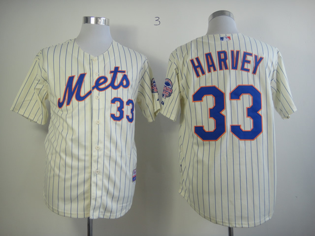 Mets 33 Harvey Cream blue stripe Jerseys - Click Image to Close