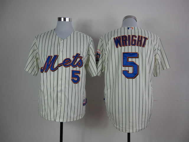 Mets 5 Wright Cream(Black Stripe) Jerseys