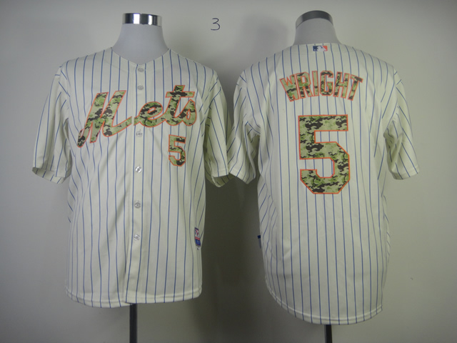 Mets 5 Wright Cream(Blue Stripe)camo number Jerseys