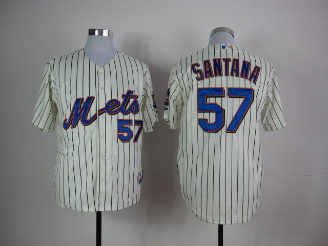 Mets 57 Santana Cream(Black Stripe) Jerseys