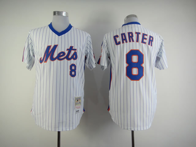 Mets 8 Carter White(Blue Stripe) Jerseys