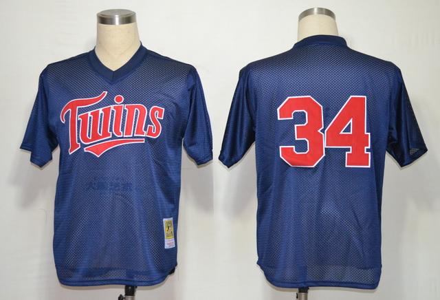 Minnesota Twins 34 Kirby Puckett Blue M&N 1991 Jerseys