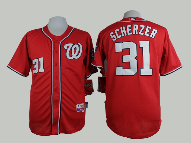 Nationals 31 Scherzer Red Cool Base Jersey - Click Image to Close