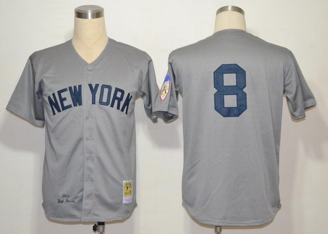 New York Yankees 8 Yogi Berra Grey M&N 1951 Jerseys