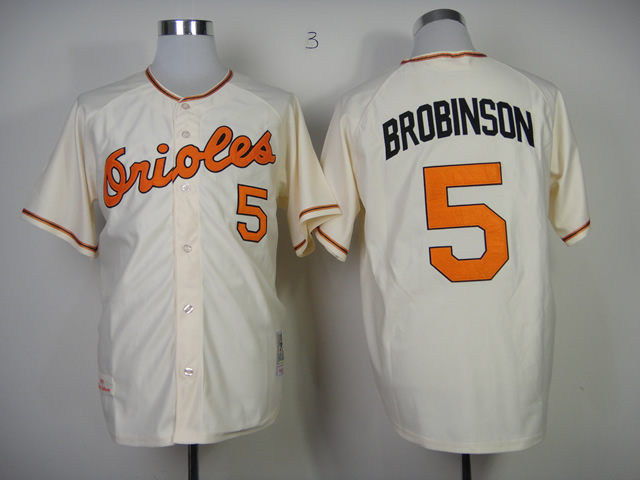 Orioles 5 Brobinson Cream Throwback Jerseys