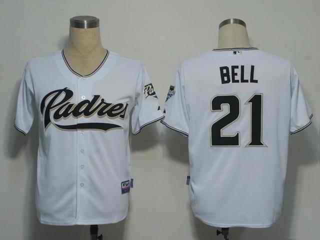 Padres 21 Bell white Cool Base Jerseys - Click Image to Close