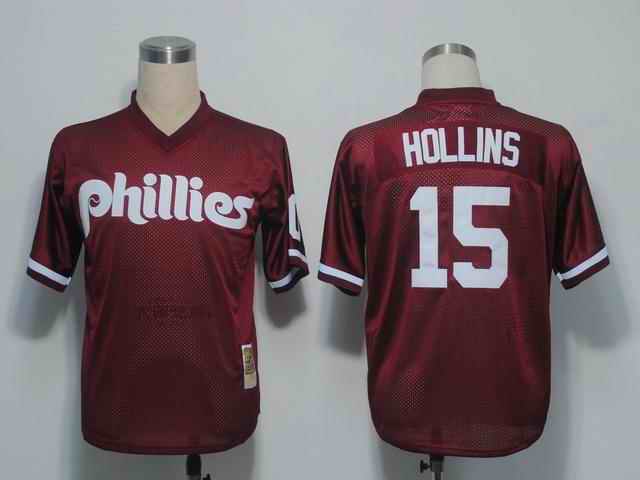 Phillies 15 Hollins red 1991 m&n Jerseys