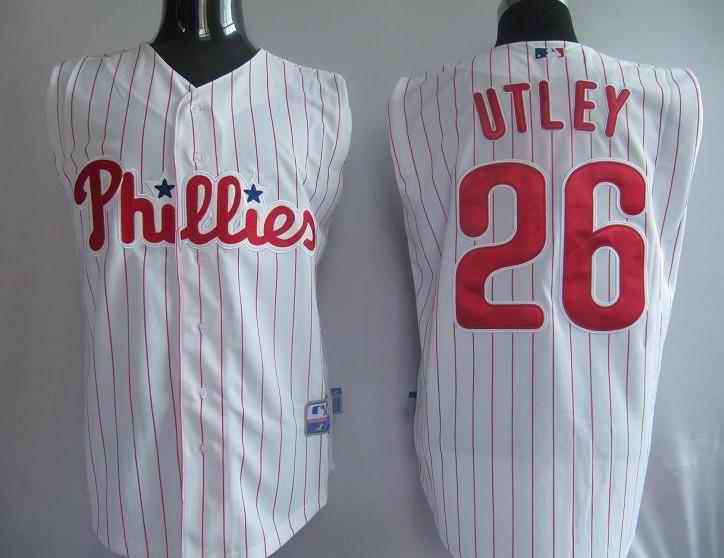 Phillies 26 Utley white strip Sleevesless Jerseys