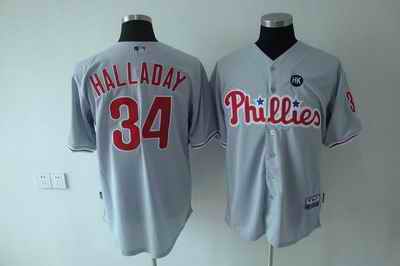 Phillies 34 Halladay grey Jerseys - Click Image to Close