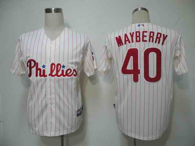 Phillies 40 Mayberry white strip Jerseys