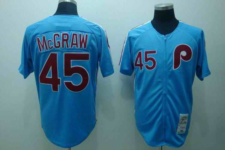 Phillies 45 Tug McGraw blue m&n Jerseys