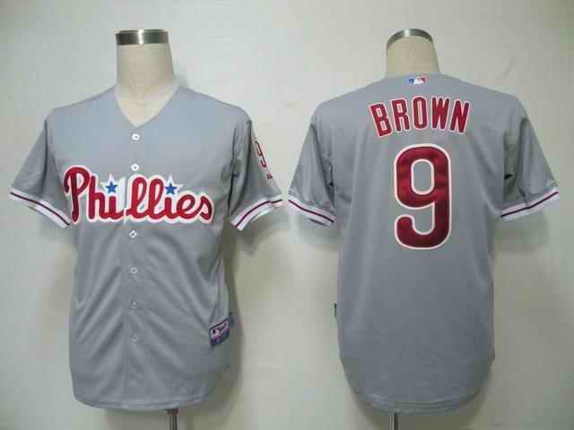 Phillies 9 Brown grey Jerseys