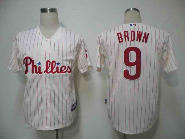 Phillies 9 Brown white strip Jerseys