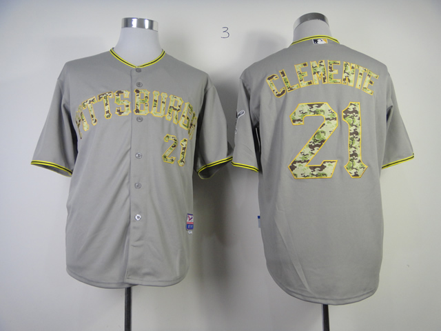 Pirates 21 Clemente Grey camo number Jerseys