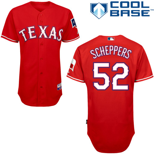 Rangers 52 Scheppers Red Cool Base Jerseys