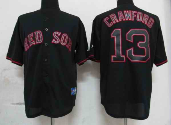 Red Sox 13 Crawford Black Fashion jerseys