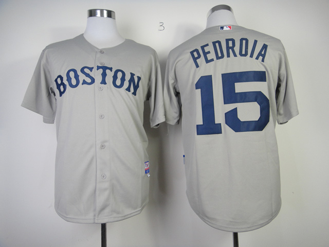 Red Sox 15 Pedroia Grey Cool Base Jersey