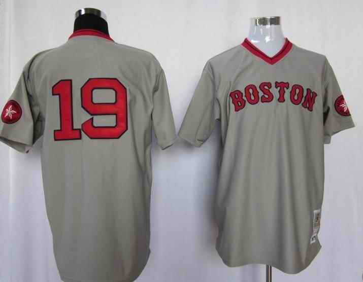 Red Sox 19 Fred Lynn M&N Grey Jerseys