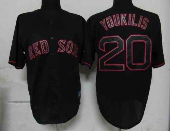 Red Sox 20 Youkilis Black Fashion jerseys