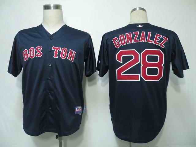 Red Sox 28 Gonzalez Dark Blue Jerseys