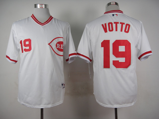 Reds 19 Votto White Throwback Jersey