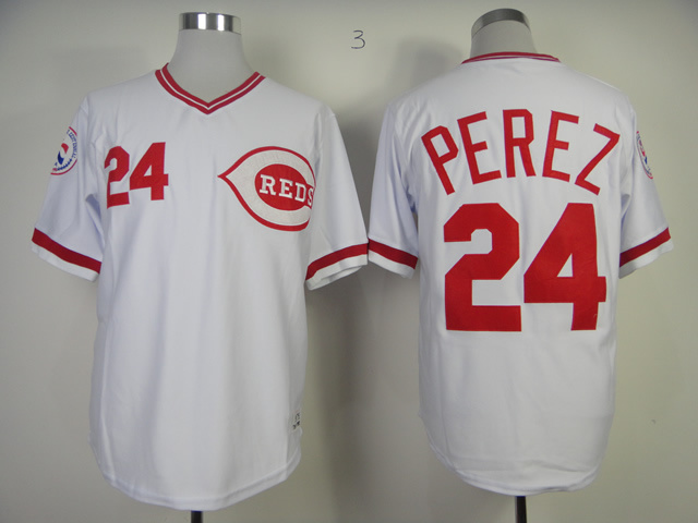 Reds 24 Perez White Jerseys