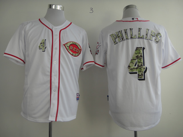 Reds 4 Phillips White camo number Jerseys