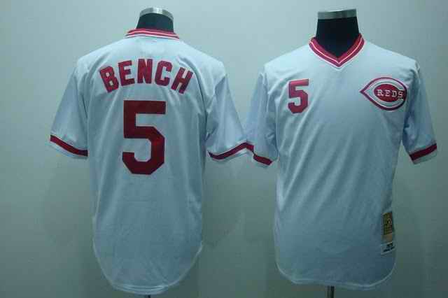 Reds 5 Johnny Bench White-Red Letter Jerseys