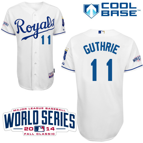 Royals 11 Guthrie White 2014 World Series Cool Base Jerseys