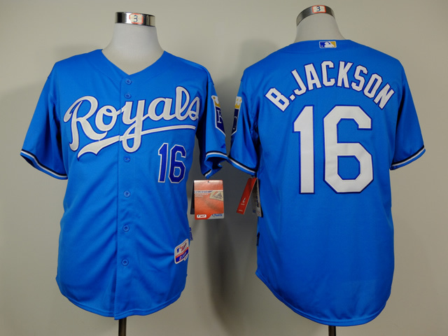 Royals 16 B.Jackson Blue Cool Base Jerseys