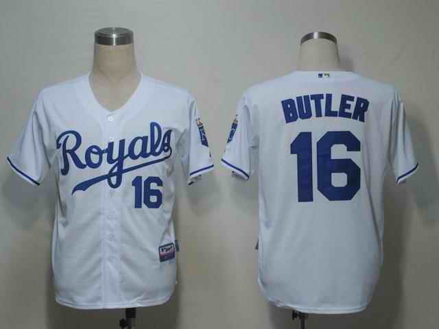 Royals 16 Butler white blue number Jerseys
