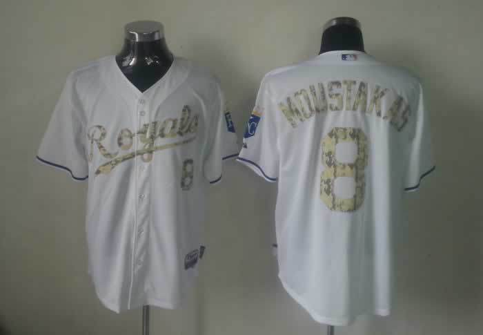 Royals 8 Moustakas White camo number Jerseys