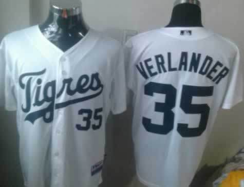Tigers 35 Verlander White Cool Base Jerseys